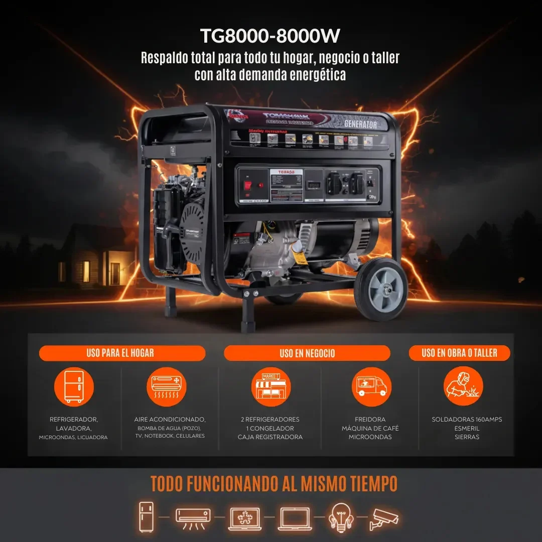 Foto 5 de Generador Eléctrico Tomahawk TG8000 8kVA Monofásico Bencina 220V