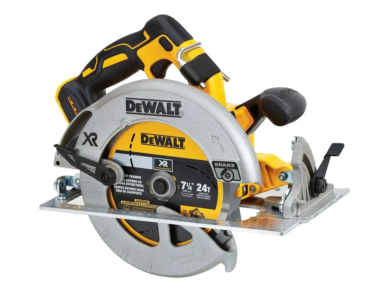 Foto 3 de Sierra circular eléctrica inalámbrica DeWalt DCS570B 184mm 900W amarilla