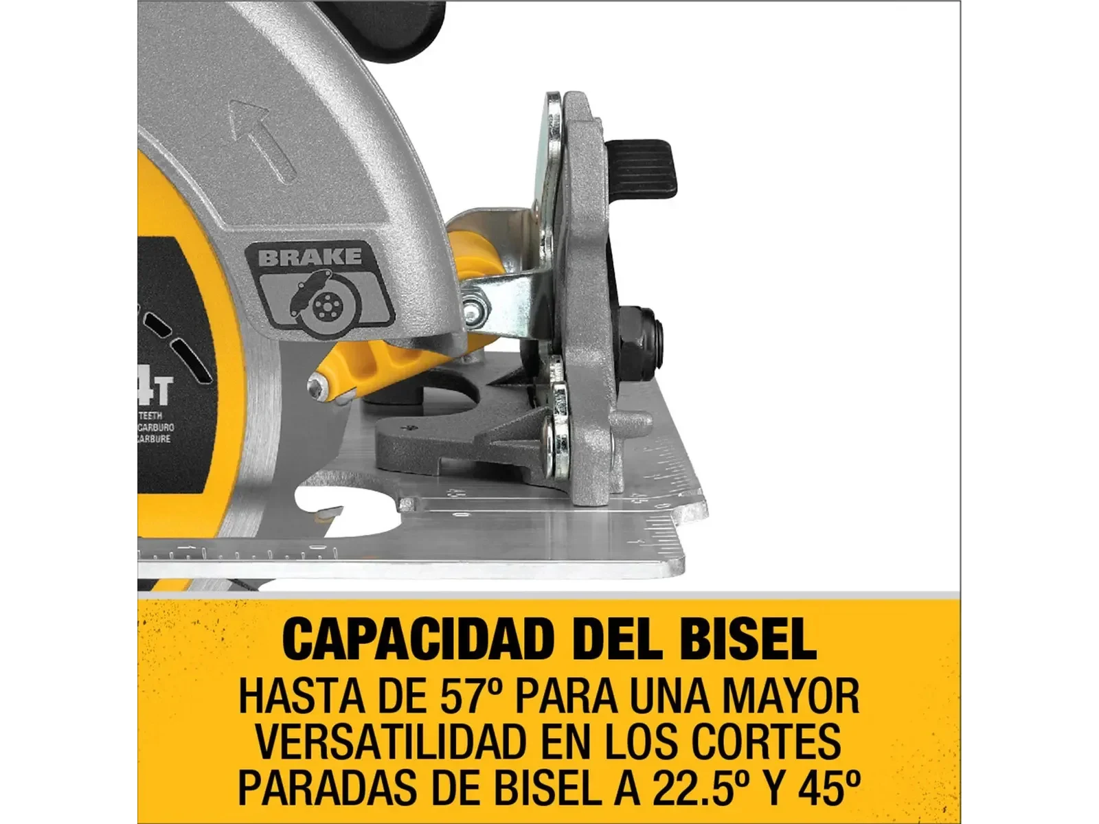 Foto 4 de Sierra circular eléctrica inalámbrica DeWalt DCS570B 184mm 900W amarilla