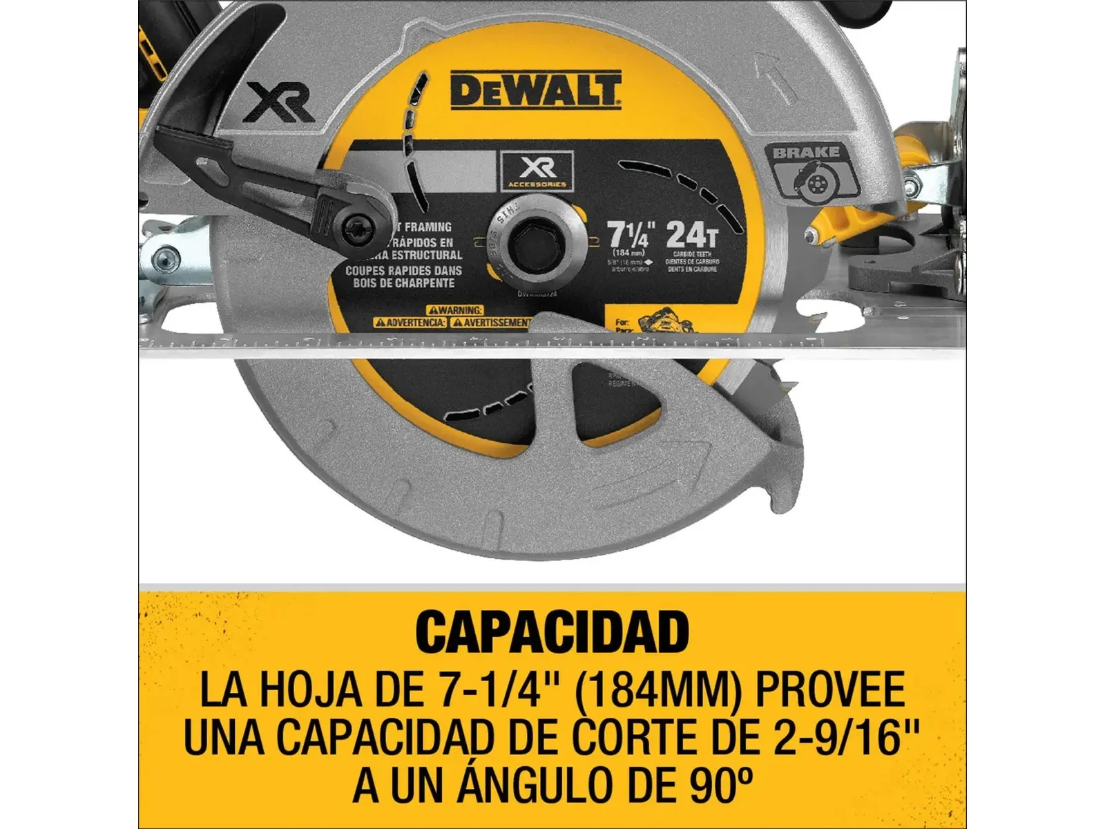 Foto 5 de Sierra circular eléctrica inalámbrica DeWalt DCS570B 184mm 900W amarilla