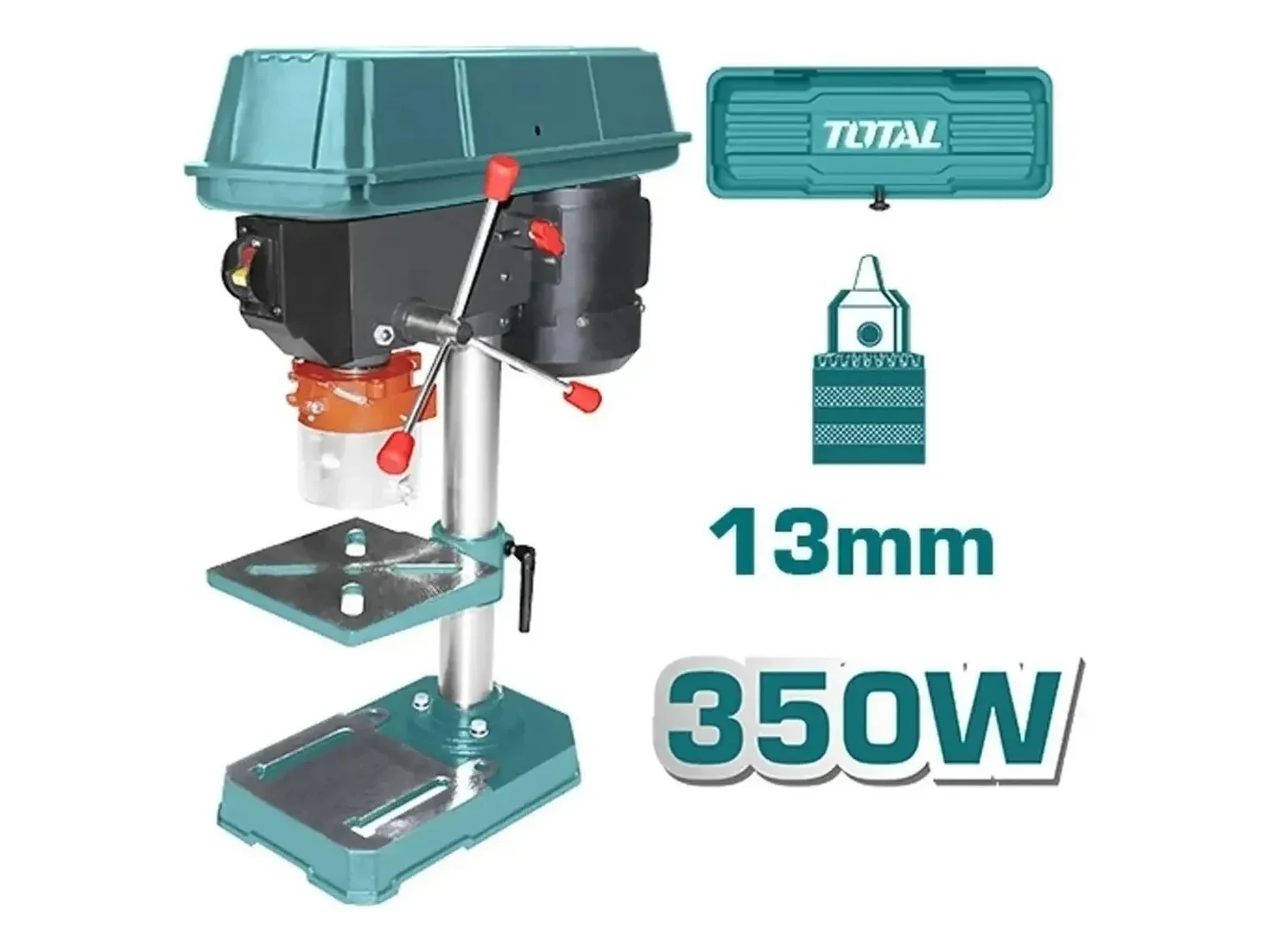 Foto 2 de Taladro De Banco Total 350w - Mesa Ajustable De 16x16cm, Mandril 13mm, 5 Velocidades, 59cm Altura - Tdp133501